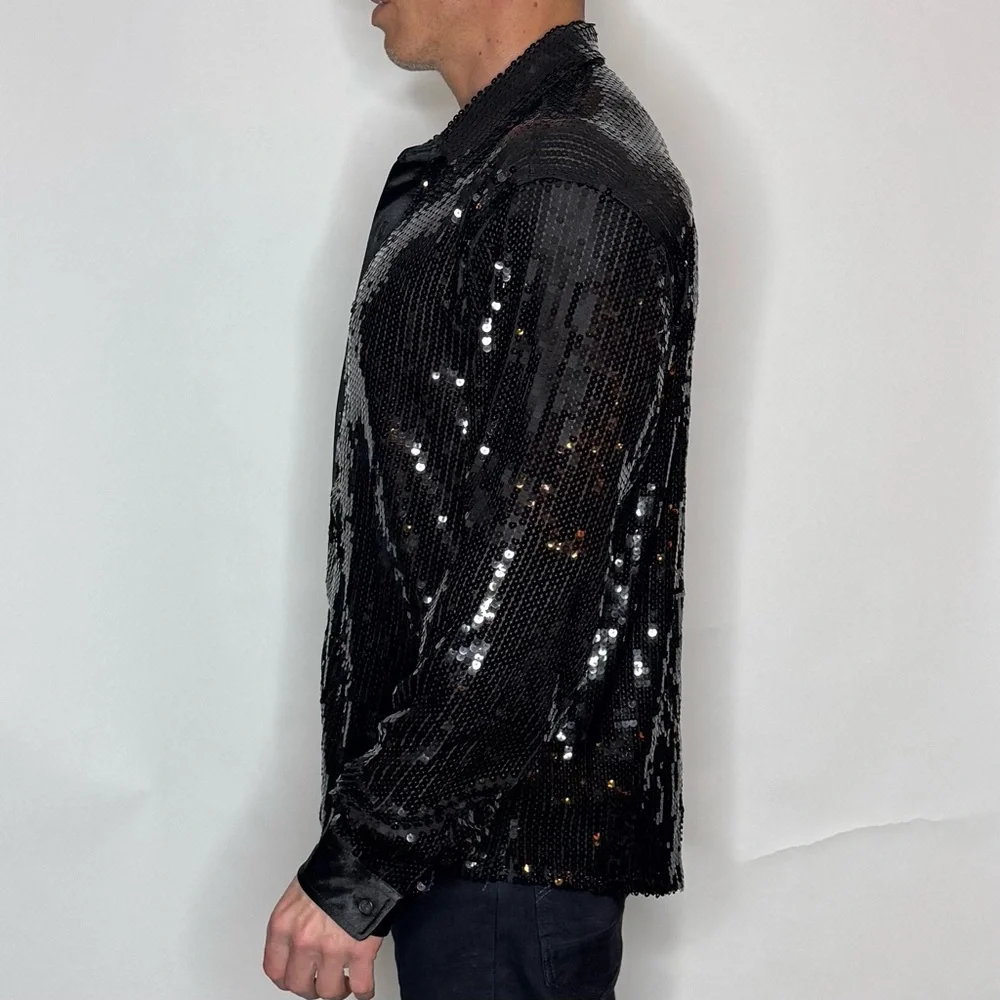 Forever 21 Elegant Black Sequin Men's Shirt - Picture 4 of 8